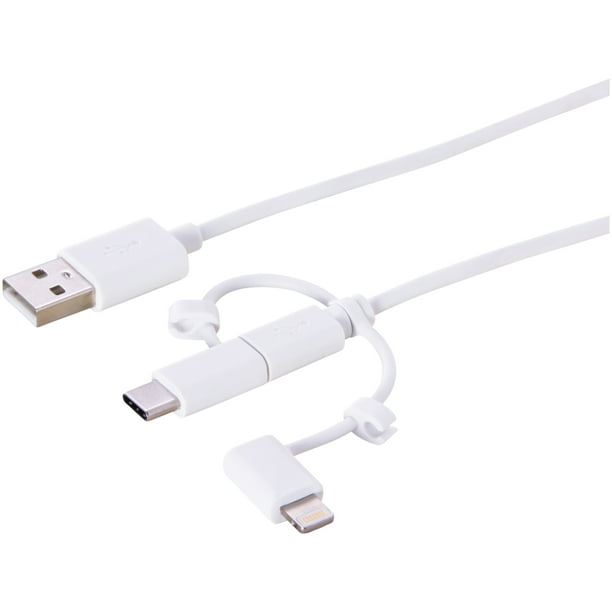 Unstoppable 3 in 1 Multiple USB Stretch Charger Cord with Micro,Type C,iOS Connectors with Cell Phone Tablets More 